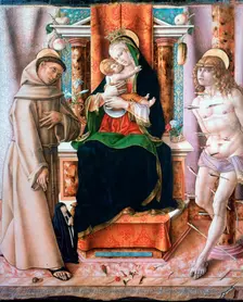 The Virgin and Child with Saints Francis and Sebastian 1491. Artist: Carlo Crivelli