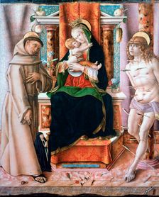 The Virgin and Child with Saints Francis and Sebastian 1491. Artist: Carlo Crivelli