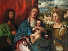 The Virgin and Child with Saints John the Baptist,Catherine of Alexandria and Donator,Early16th cen. Creator: Buonconsiglio (Il Marescalco), Giovanni (c. 1465-1535/37)
