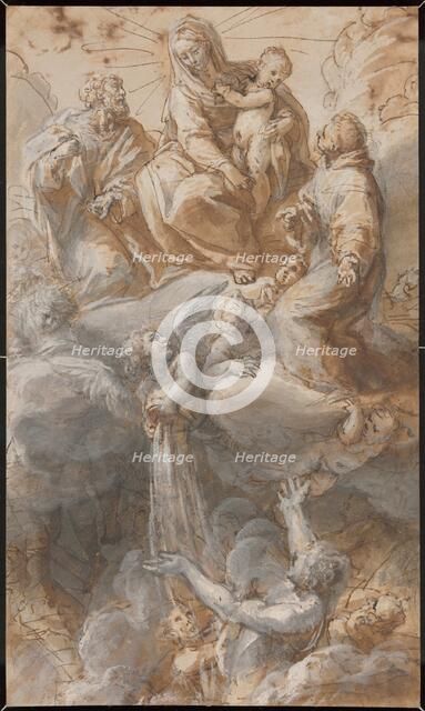 The Virgin and Saint Joseph with Saint Anthony of Padua Seated in the Heavens..., 1690/1710. Creator: Pietro da Pietri.