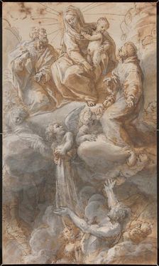 The Virgin and Saint Joseph with Saint Anthony of Padua Seated in the Heavens..., 1690/1710. Creator: Pietro da Pietri