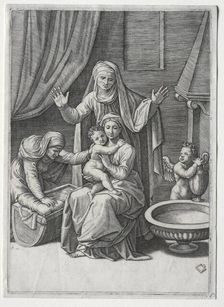 The Virgin and the Cradle with Saint Elisabeth and Saint Anne, 1520. Creator: Marcantonio Raimondi (Italian, 1470/82-1527/34)