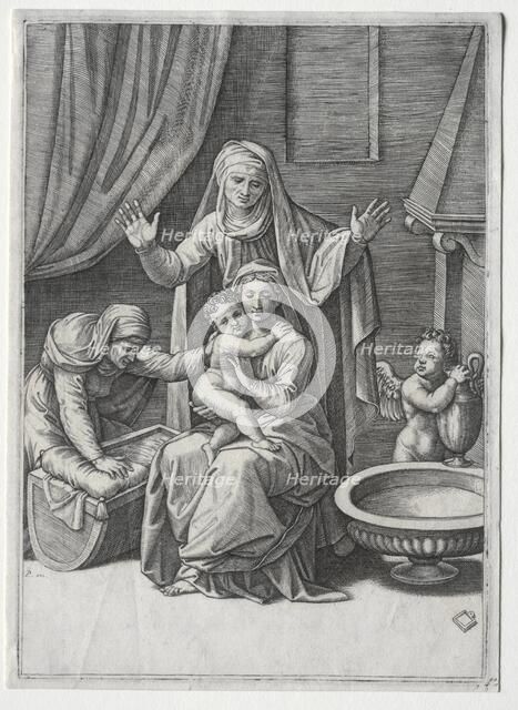 The Virgin and the Cradle with Saint Elisabeth and Saint Anne, 1520. Creator: Marcantonio Raimondi (Italian, 1470/82-1527/34).