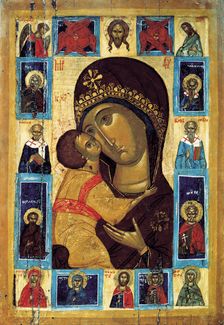 The Virgin Eleusa with Selected Saints, early16th century. Creator: Russian icon