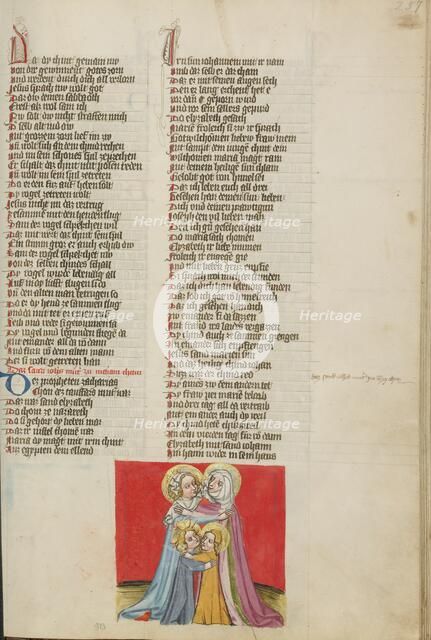 The Virgin, Elizabeth, Jesus, and John the Baptist; Weltchronik, about 1400-1410. Creator: Unknown.