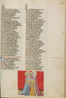 The Virgin, Elizabeth, Jesus, and John the Baptist; Weltchronik, about 1400-1410. Creator: Unknown