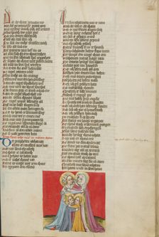 The Virgin, Elizabeth, Jesus, and John the Baptist; Weltchronik, about 1400-1410. Creator: Unknown
