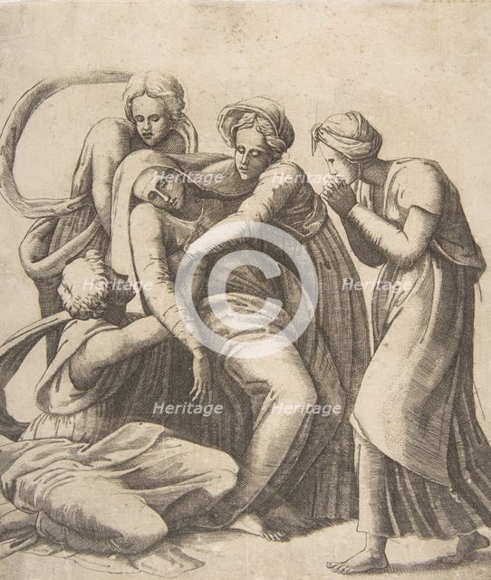 The Virgin fainting and being supported in the arms of the holy women, 1531-76. Creator: Giulio Bonasone.