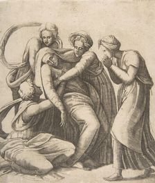 The Virgin fainting and being supported in the arms of the holy women, 1531-76. Creator: Giulio Bonasone
