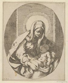 The Virgin holding the infant Christ on her lap, an oval composition, after Reni, 1620-50., 1620-50. Creator: School of Guido Reni