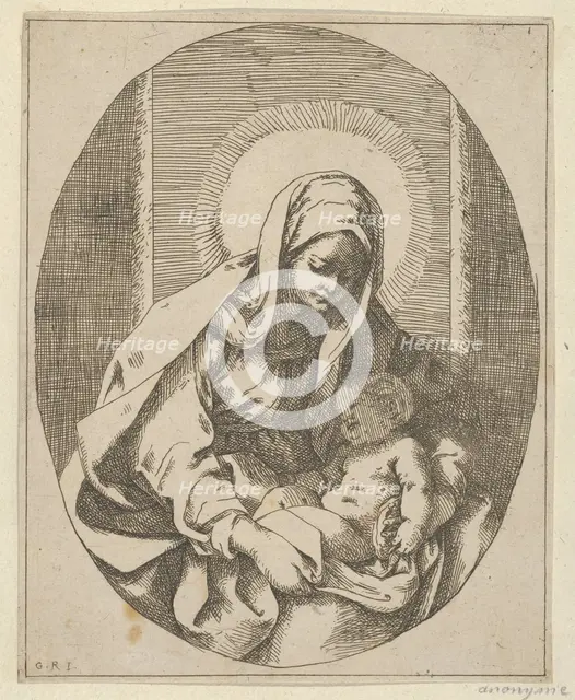 The Virgin holding the infant Christ on her lap, an oval composition, after Reni, 1620-50., 1620-50. Creator: School of Guido Reni.