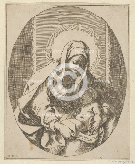 The Virgin holding the infant Christ on her lap, an oval composition, after Reni, 1620-50., 1620-50. Creator: School of Guido Reni.