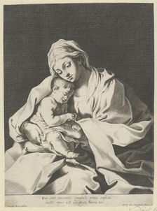 The Virgin holding the infant Christ on her lap, after Reni, 1630-78. Creator: Anon