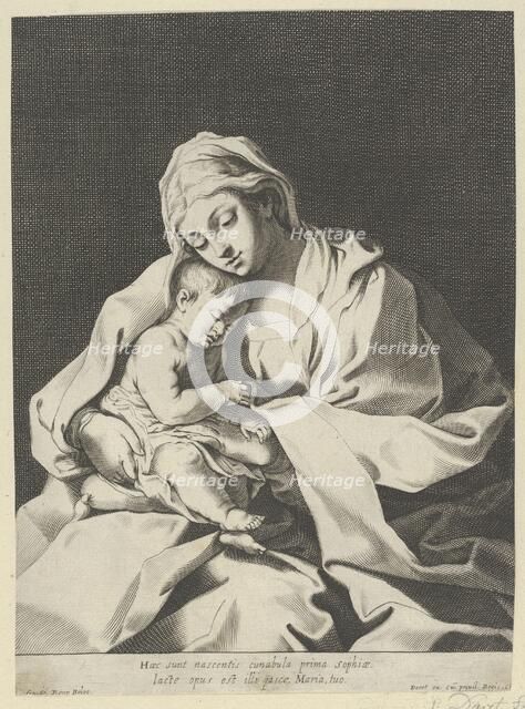 The Virgin holding the infant Christ on her lap, after Reni, 1630-78. Creator: Anon.