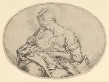 The Virgin holding the infant Christ, an oval composition, ca. 1600-1640. Creator: Guido Reni