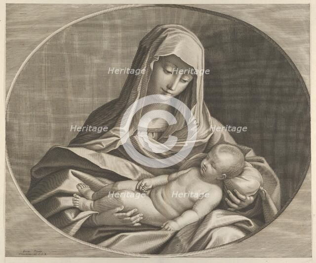 The Virgin holding the sleeping infant Christ on her lap, after Reni, 1741-84. Creator: Anon.