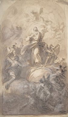 The Virgin Immaculate in Glory (recto); Sketch of a Part of a Leg and a Hand (verso), 1723-1806. Creator: Domenico Mondo