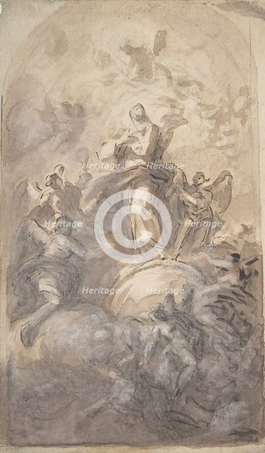 The Virgin Immaculate in Glory (recto); Sketch of a Part of a Leg and a Hand (verso), 1723-1806. Creator: Domenico Mondo.