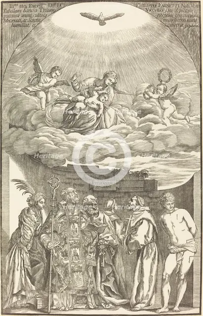 The Virgin in Clouds and Six Saints, 1742. Creator: John Baptist Jackson.