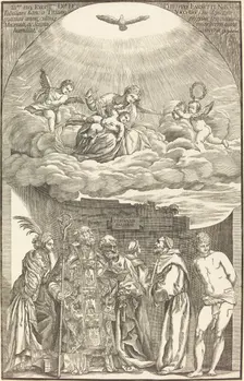 The Virgin in Clouds and Six Saints, 1742. Creator: John Baptist Jackson