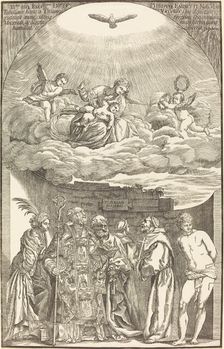 The Virgin in Clouds and Six Saints, 1742. Creator: John Baptist Jackson