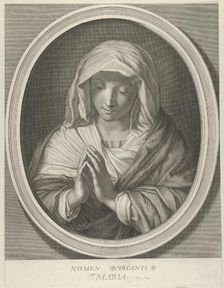 The Virgin in prayer looking down, in an oval frame, after Reni, 1640-93. Creator: François de Poilly