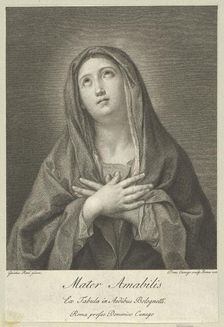 The Virgin looking upwards with hands crossed over her chest, after Reni, 1776. Creator: Domenico Cunego