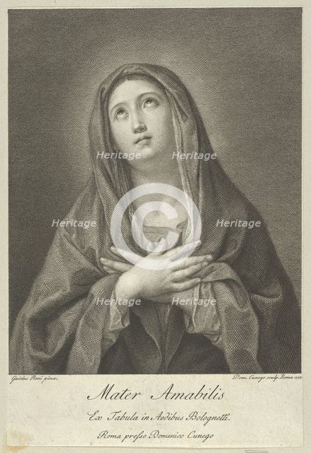 The Virgin looking upwards with hands crossed over her chest, after Reni, 1776. Creator: Domenico Cunego.