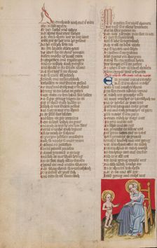 The Virgin Making Clothes for Jesus; Weltchronik, about 1400-1410. Creator: Unknown