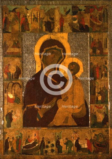 The Virgin of Tikhvin with Border Scenes, c1500.