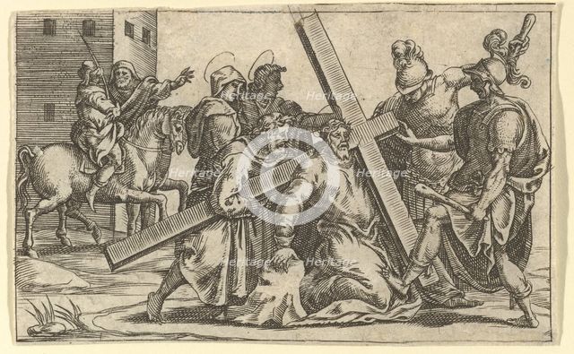 The Virgin of Sorrows: Christ Bearing the Cross; one of nine surrounding compartments f..., by 1575. Creator: Giorgio Ghisi.