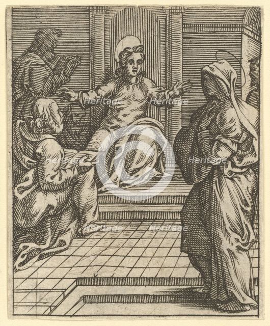The Virgin of Sorrows: Christ Disputing with the Doctors; one of nine surrounding compa..., by 1575. Creator: Giorgio Ghisi.