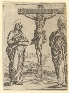 The Virgin of Sorrows: The Crucifixion; one of nine surrounding compartments from the V..., by 1575. Creator: Giorgio Ghisi