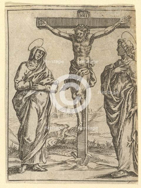 The Virgin of Sorrows: The Crucifixion; one of nine surrounding compartments from the V..., by 1575. Creator: Giorgio Ghisi.