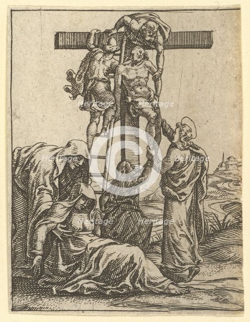 The Virgin of Sorrows: The Descent from the Cross; one of nine surrounding compartments..., by 1575. Creator: Giorgio Ghisi.
