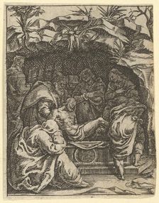 The Virgin of Sorrows: The Entombment; one of nine surrounding compartments from the Vi..., by 1575. Creator: Giorgio Ghisi