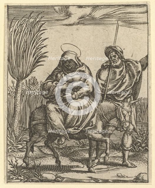 The Virgin of Sorrows: The Flight into Egypt; one of nine surrounding compartments from..., by 1575. Creator: Giorgio Ghisi.