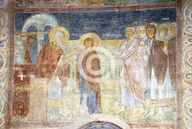 The Virgin Receiving the Purple and Cochineal. Artist: Ancient Russian frescos  