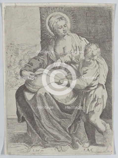 The Virgin seated holding a pillow on her lap with the young Christ standing at right..., 1580-1600. Creator: Annibale Carracci.
