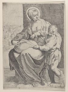 The Virgin seated holding a pillow on her lap with the young Christ standing at right..., 1580-1600. Creator: Annibale Carracci