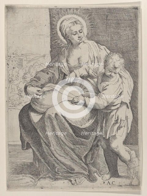 The Virgin seated holding a pillow on her lap with the young Christ standing at right..., 1580-1600. Creator: Annibale Carracci.