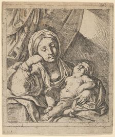 The Virgin seated, resting her head on her right hand and holding the sleeping infa..., ca. 1630-80. Creator: Lorenzo Loli
