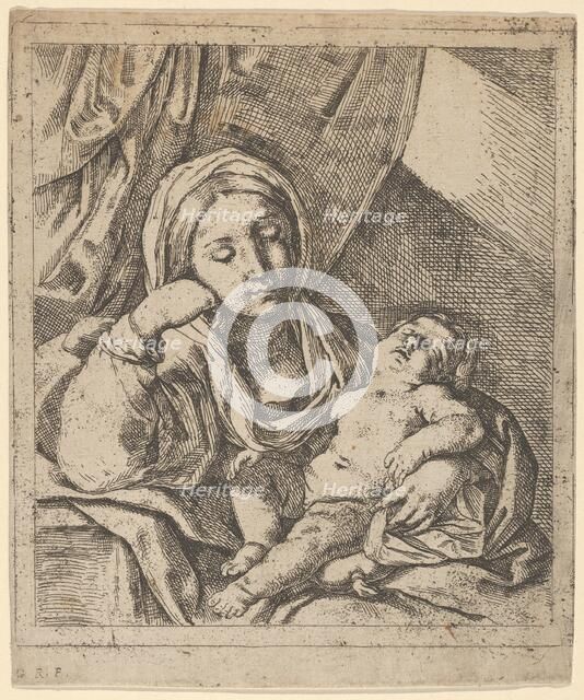 The Virgin seated, resting her head on her right hand and holding the sleeping infa..., ca. 1630-80. Creator: Lorenzo Loli.