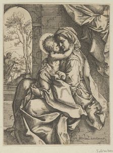 The Virgin seated with the Christ Child on her lap embracing her, Joseph seen thr..., ca. 1600-1613. Creator: Ventura Salimbeni