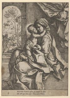 The Virgin seated with the Christ Child on her lap embracing her, Joseph seen thr..., ca. 1600-1613. Creator: Guido Reni