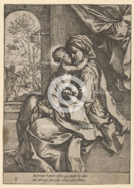The Virgin seated with the Christ Child on her lap embracing her, Joseph seen thr..., ca. 1600-1613. Creator: Guido Reni.