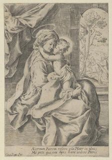 The Virgin seated with the Christ Child on her lap embracing her, St Joseph seen ..., ca. 1600-1640. Creator: Anon