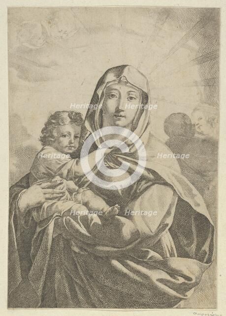 The Virgin standing facing front and holding the infant Christ, angels behind them..., ca 1700-1800. Creator: Anon.