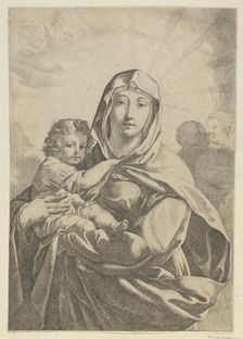 The Virgin standing facing front and holding the infant Christ, angels behind them..., ca 1700-1800. Creator: Anon