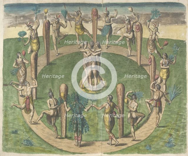 The Virginians manner of dancing at their religious festivals, 1618. Creator: Theodor de Bry.